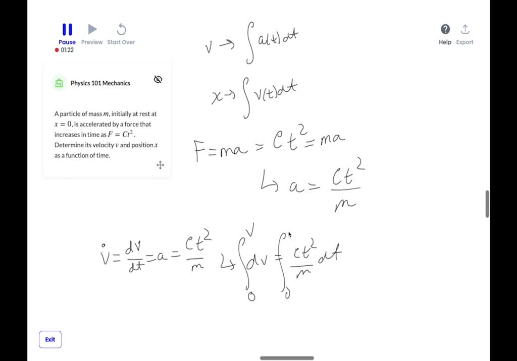 A Particle Of Mass M Initially At Rest At X Is Accelerated By A Force That Increases In Time