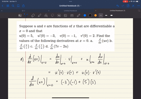 suppose-u-and-v-are-functions-of-x-that-are-differentiable-at-x0-and-thatu05-quad-uprime0-3-quad-v0-