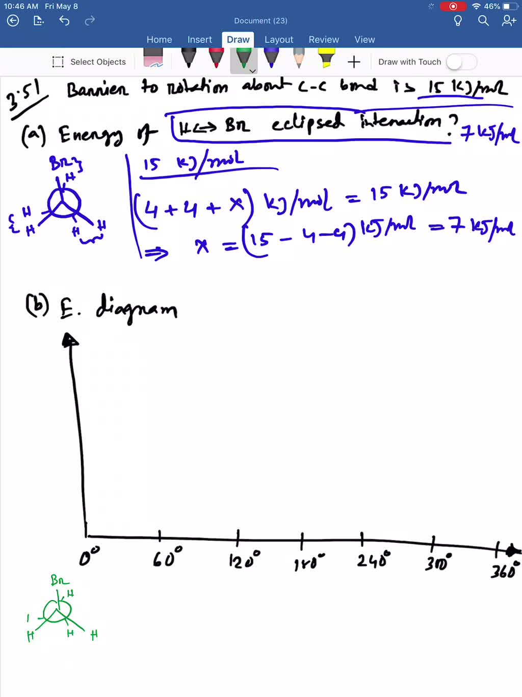 SOLVEDThe barrier to rotation of bromoethane is 15 kJ / mol. Based on