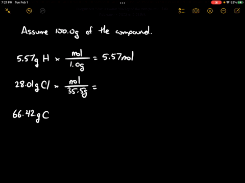 an-unknown-liquid-is-composed-of-557-mathrmh-2801-mathrmcl-and-6642-c-the-molecular-weight-found-by-