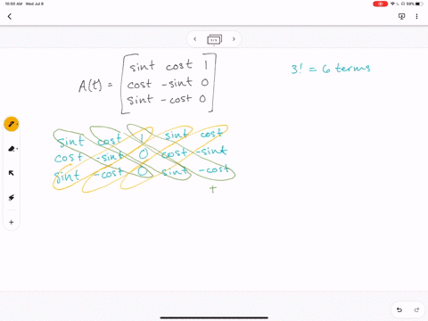 evaluate-the-determinant-of-the-given-matrix-function-atleftbeginarraylllsin-t-cos-t-1-cos-t-sin-t-0