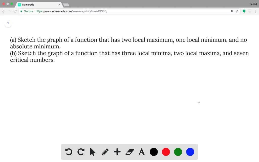 A Sketch The Graph Of A Function That Has Two Local Maximum One Local Minimum And No Absolute Minimu