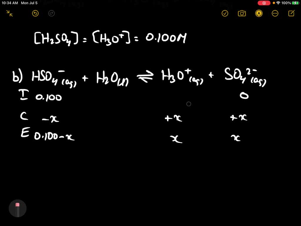 SOLVED:The first proton of sulfuric acid is completely ionized, but the ...