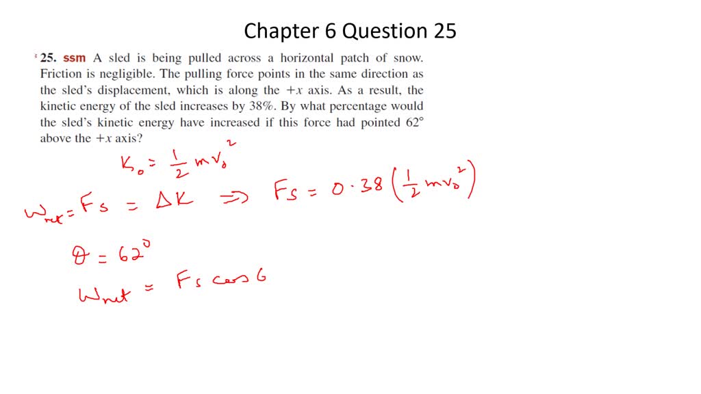 A sled is being pulled across a horizontal patch of snow. Friction is negligible. The pulling