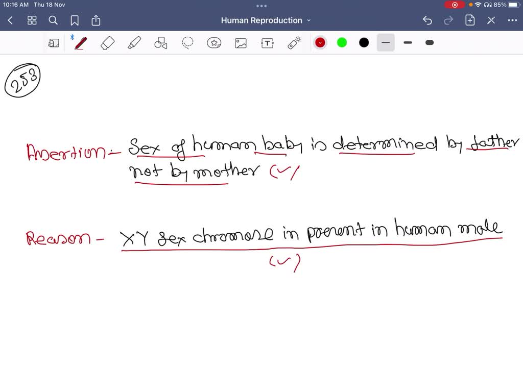 Assertion: Sex of human baby is determined by father not by mother. Reason:  XY sex chromosome is present in human male. | Numerade