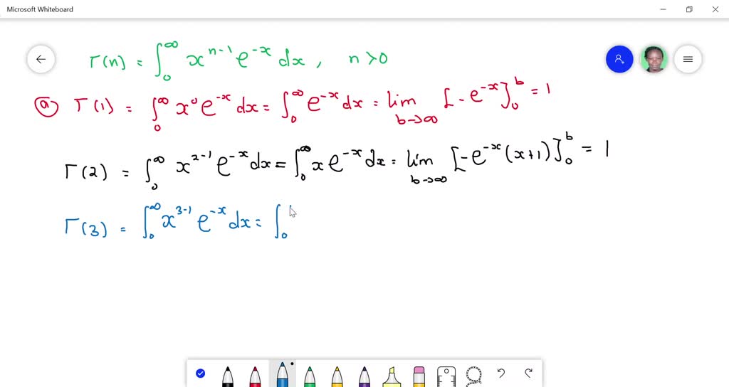 SOLVEDThe Gamma Function The Gamma Function Γ(n) is defined by Γ(n)=∫0^∞ x^n1 e^x d x, n>0 (a