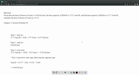 given-that-the-heat-of-fusion-of-water-is-602-kjmol-the-heat-capacity-of-h2ol-is-752-jmol-k-and-the-