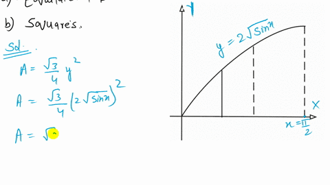 the-base-of-a-solid-is-the-region-bounded-by-y2-sqrtsin-x-and-the-x-axis-with-x-in0-pi-2-find-the--2