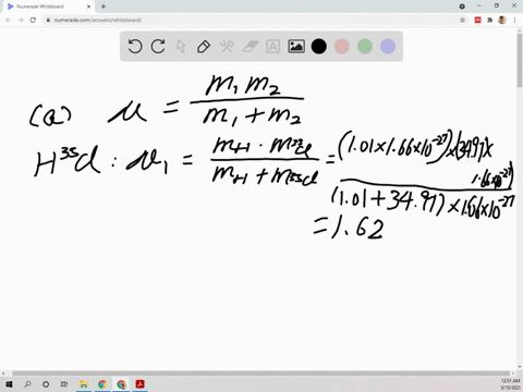 a-determine-the-reduced-masses-of-mathrmh35-mathrmcl-and-mathrmh37-mathrmcl-exact-masses-1-mathrmh10