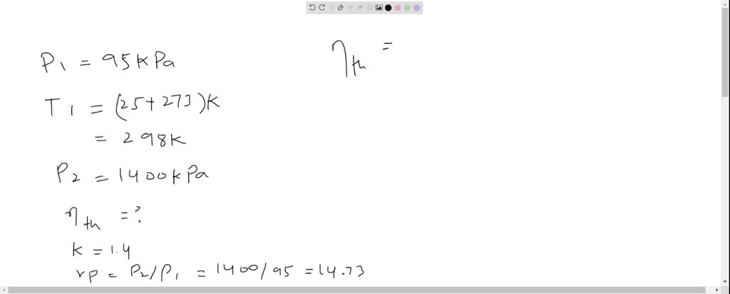 In an ideal Brayton cycle, air is compressed from 95 kPa and 25^∘ C to ...