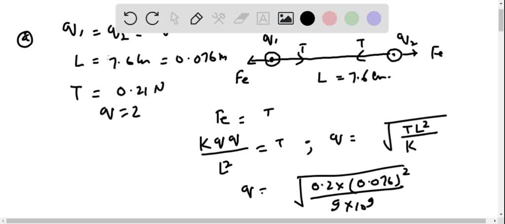 Two identical point charges in free space are connected by a string 7.6 ...