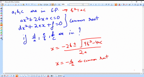 if-a-b-c-are-in-gp-then-the-equations-a-x22-b-xc-0-and-d-x22-e-xf0-have-a-common-root-if-fracda-frac