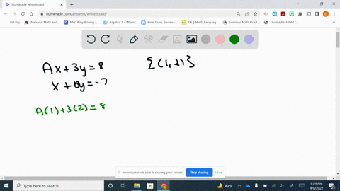 the-solution-to-the-system-of-linear-equations-is-12-find-a-and-b-beginaligneda-x3-y-8-xb-y-7endalig