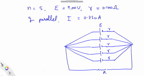five-900-mathrmv-cells-each-with-an-internal-resistance-of-0100-omega-and-a-current-output-of-0750-m