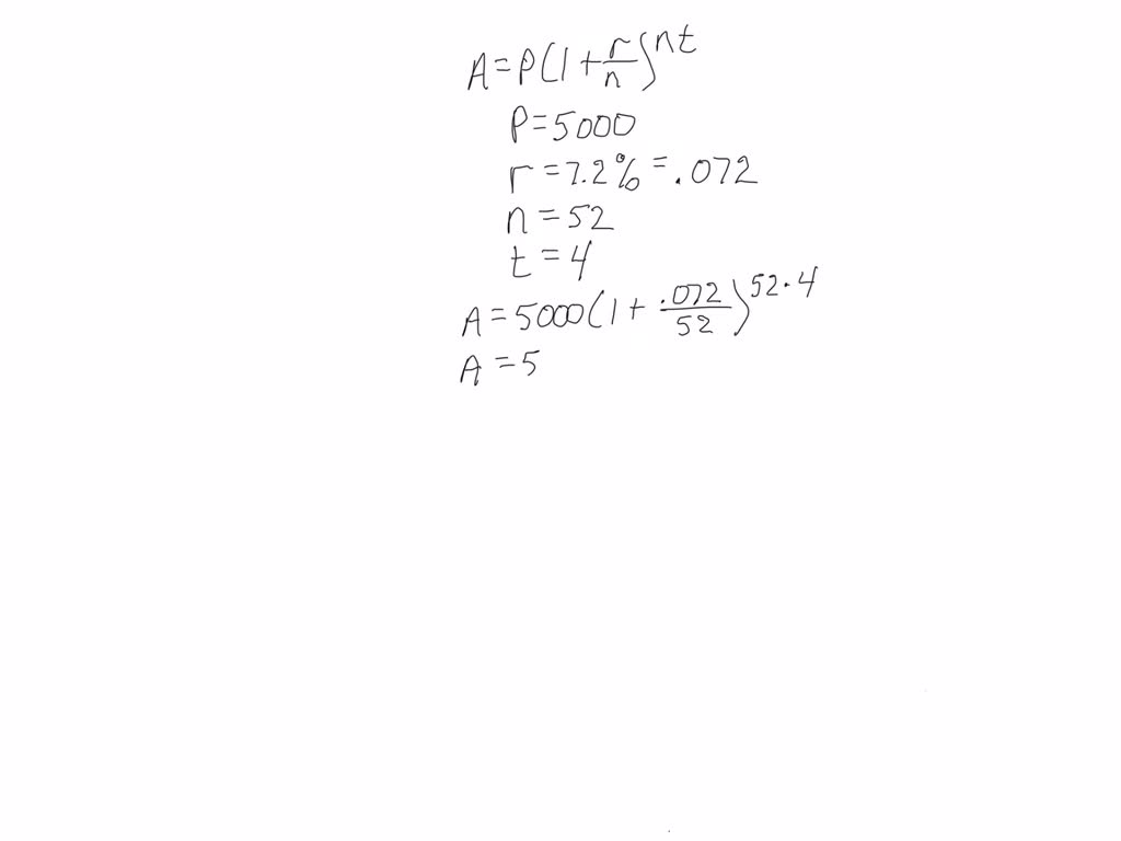 ⏩SOLVED:Use the formula A=P(1+(r)/(n))^n t to solve each problem ...