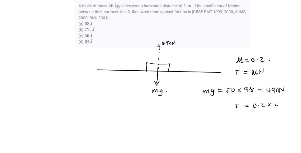 solved-a-block-of-mass-50-kg-slides-over-a-horizontal-distance-of-1-m