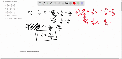 solve-each-equation-a-frac17-xfrac34frac98-b-frac23frac15-xfrac56-c-frac32frac43-xfrac23-d-03-x7991-