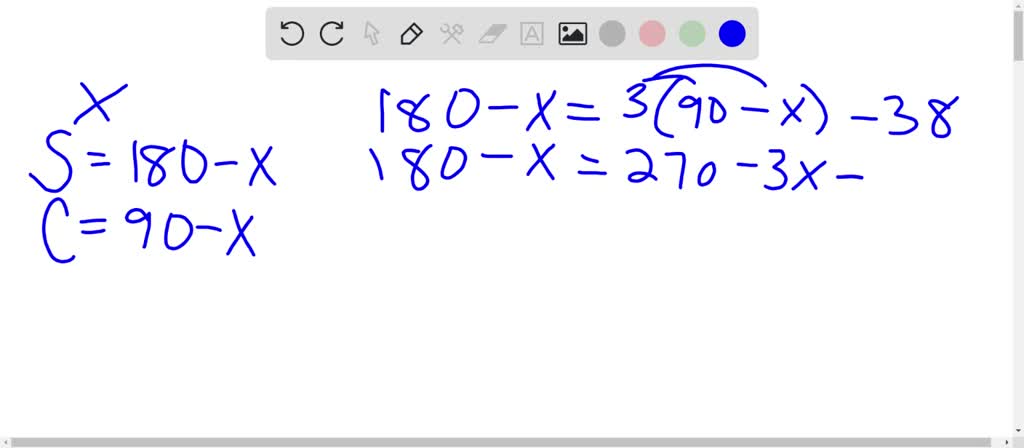 SOLVED:Find the measure of an angle whose supplement measures 38^∘ less