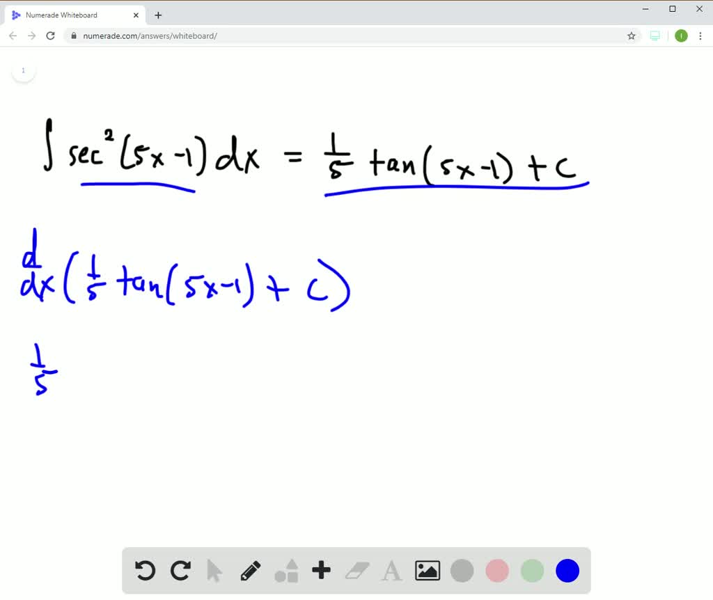 SOLVED:Verify the formulas by differentiation. ∫sec^2(5 x-1) d x=(1)/(5 ...