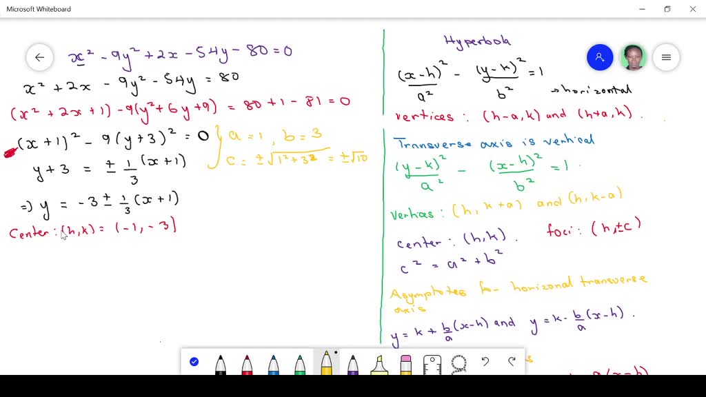 Solved Sketching A Hyperbola In Exercises 35 40 Find The Center Foci And Vertices Of The Hyperbola And Sketch Its Graph Using Asymptotes As An Aid X 2 9 Y 2 2 X 54 Y 80 0