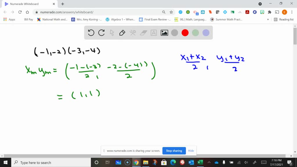 SOLVED:Compute the midpoint of the segment with endpoints (-1,-2) and ...