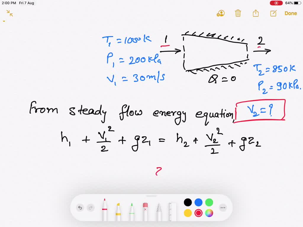 SOLVEDIn a jet engine a flow of air at 1000 K, 200 kPa, and 30 m / s enters a nozzle, as shown