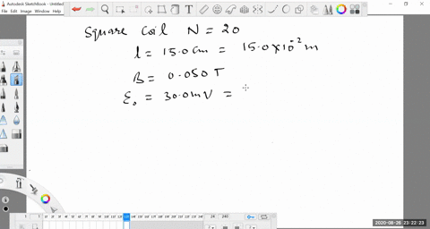 a-flat-square-coil-of-20-turns-that-has-sides-of-length-150-mathrmcm-is-rotating-in-a-magnetic-field