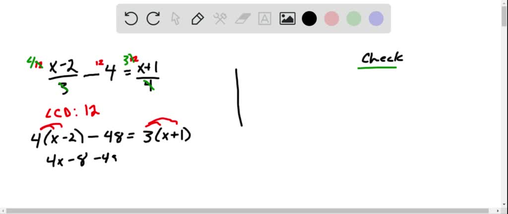 SOLVED:Solve equation and check your proposed solution. Begin your work ...