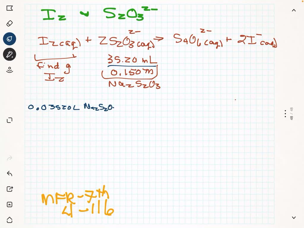 SOLVEDIodine reacts with thiosulfate ion, S2 O3 ^2, to give iodide