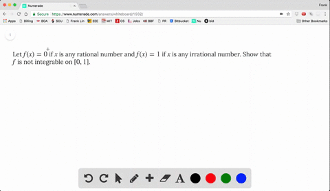 let-fx-0-if-x-is-any-rational-number-and-fx-1-if-x-is-any-irrational-number-show-that-f-is-not-integ
