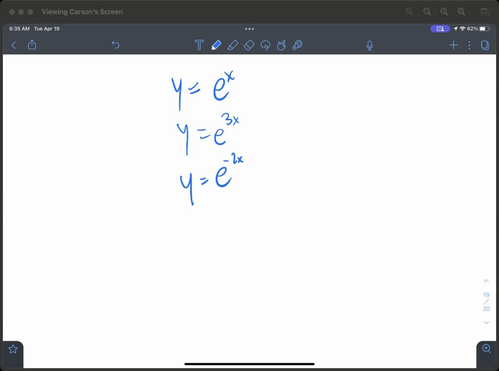SOLVEDThe graphs of the exponential functions y=e^x, y=e^3 x, and y=e