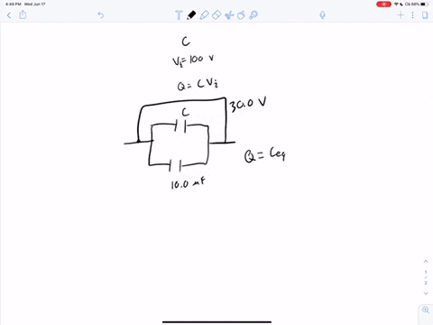 a-capacitor-of-unknown-capacitance-has-been-charged-to-a-potential-difference-of-100-mathrmv-and-the