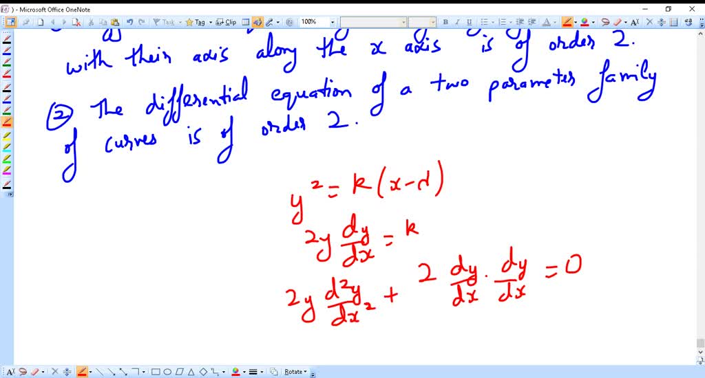 SOLVED:Statement 1 Differential equation of the family of parabolas ...