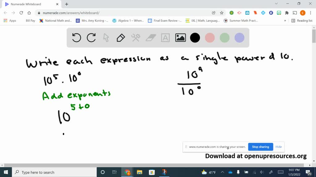 SOLVED: Write each expression as a single power of 10 . a. 10^5 ·10^0 b ...