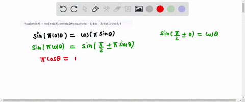 if-sin-pi-cos-thetacos-pi-sin-theta-then-sin-2-theta-is-equal-to-a-1-4-b-3-4-c-1-4-d-3-4