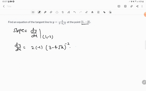 find-an-equation-of-the-tangent-line-to-yfrac23-4-sqrtx-at-the-point-1-2-4