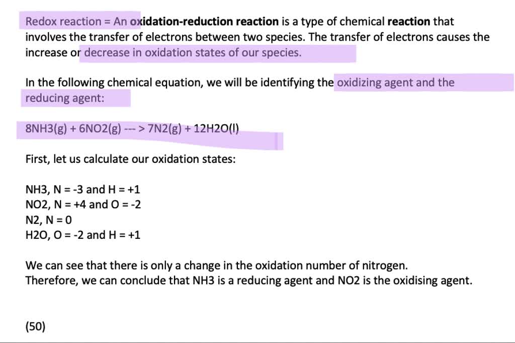 SOLVED Identify The Oxidizing Agent And The Reducing Agent In The 