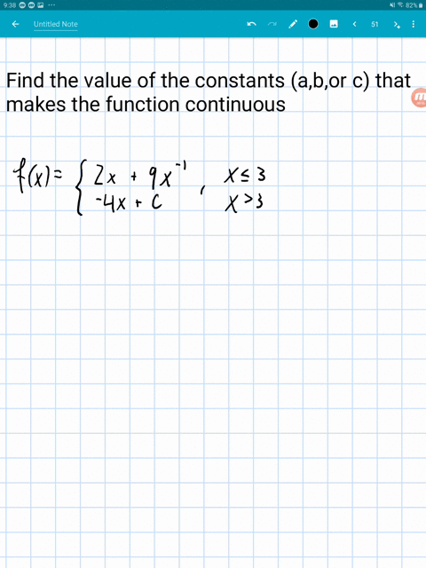 find-the-value-of-the-constant-a-b-or-c-that-makes-the-function-continuous-fxleftbeginarrayll-2-x9-x