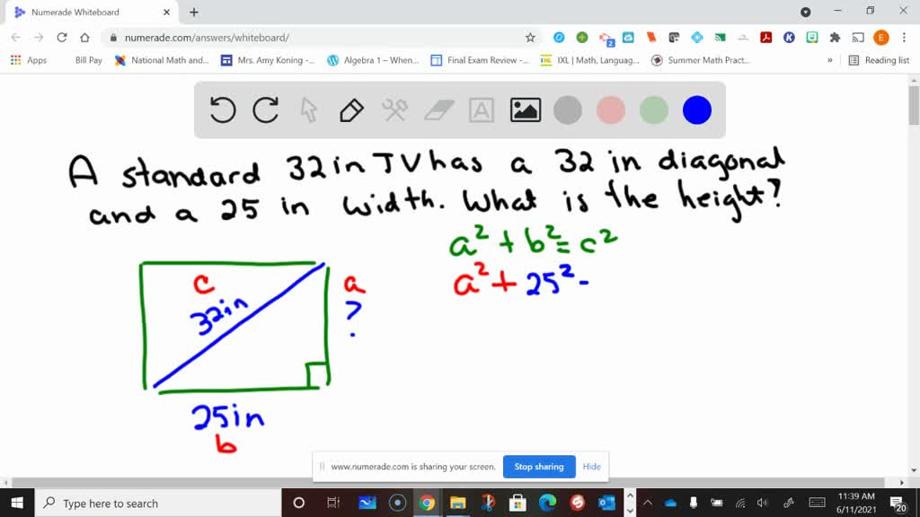 SOLVEDA standard 32in. television has a 32 in. diagonal and a 25 in. width. What is the height
