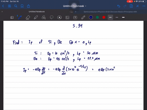 the-concentration-of-holes-in-a-semiconductor-is-given-by-px5-times-1015-e-x-l_p-mathrmcm-3-for-x-ge