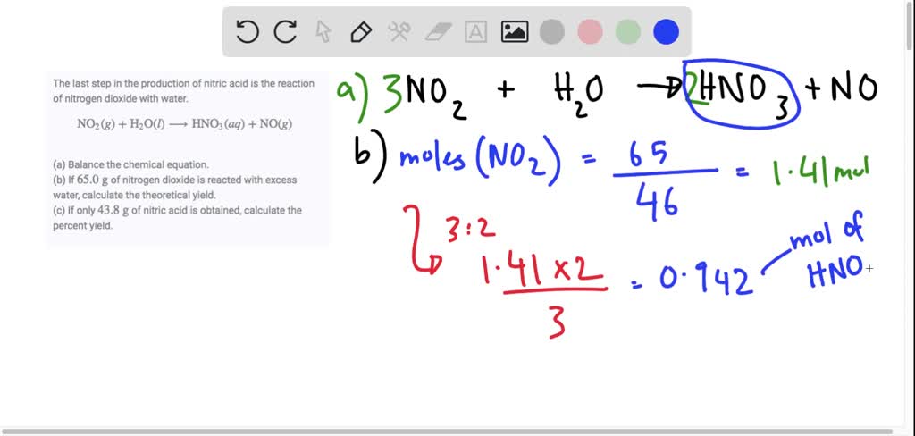 SOLVED:The last step in the production of nitric acid is the reaction ...