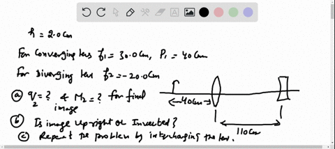 an-object-200-mathrmcm-high-is-placed-400-mathrmcm-to-the-left-of-a-converging-lens-having-a-focal-3