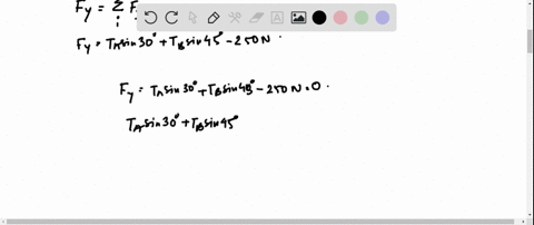 find-the-tension-in-each-cord-in-figure-551-if-the-weight-of-the-suspended-object-is-250-mathrmn
