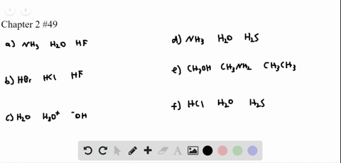 rank-the-following-compounds-in-order-of-increasing-acidity-a-nh_3-h_2o-hf-e-ch_3oh-ch_3nh_2-ch_3ch
