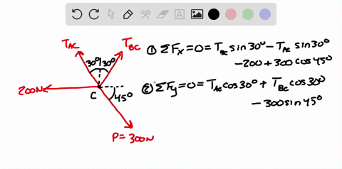 two-cables-are-tied-together-at-c-and-are-loaded-as-shown-knowing-that-p300-mathrmn-determine-the-te