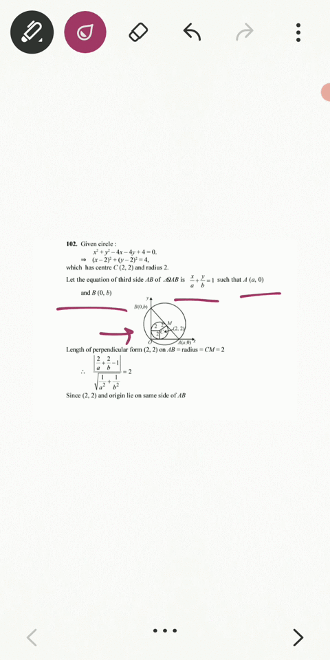 the-circle-x2y2-4-x-4-y40-is-inscribed-in-a-triangle-which-has-two-of-its-sides-along-the-co-ordin-2