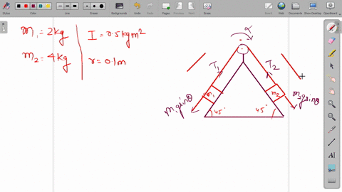 the-pulley-shown-in-figure-10-mathrme-8-has-a-radius-10-mathrmcm-and-moment-of-inertia-0-5-mathrmkg-