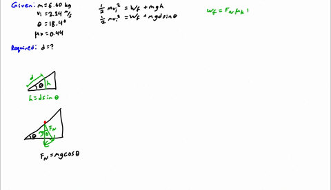 a-660-kg-block-slides-with-an-initial-speed-of-224-mathrmm-mathrms-up-a-ramp-inclined-at-an-angle-of