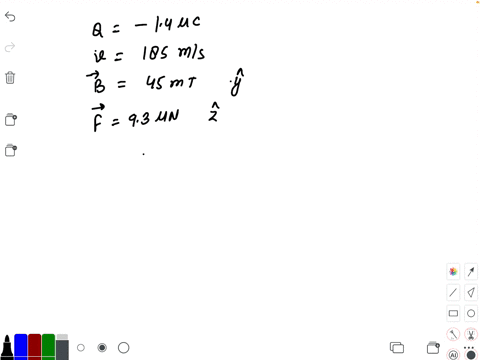 a-particle-carrying-a-14-mu-c-charge-moves-at-185-mathrmm-mathrms-through-a-uniform-45-mathrmmt-magn