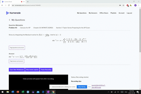 show-by-integrating-the-maclaurin-series-for-fxfrac1sqrt1-x2-that-for-x1-sin-1-xxsum_n1infty-frac1-c